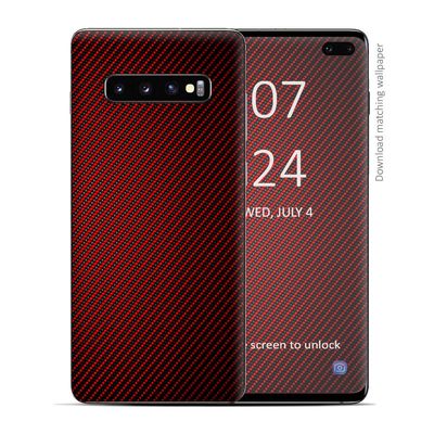 Skin Decal Vinyl Wrap for Samsung Galaxy S10 Plus - Decal Stickers Skins Cover - red Black Carbon Fiber Weave Graphite 3D