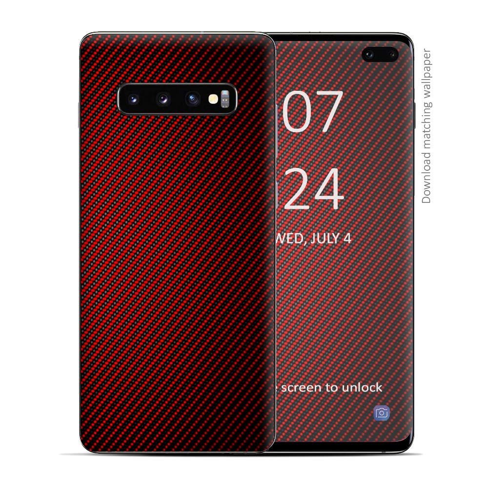 Skin Decal Vinyl Wrap for Samsung Galaxy S10 Plus - Decal Stickers Skins Cover - red Black Carbon Fiber Weave Graphite 3D
