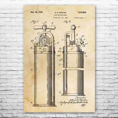 Fire Extinguisher 1933 Poster Print, First Responder, Volunteer Fireman, Firefighter Gift, Firehouse Decor, Fireman Gift Vintage Paper (18 inch x 24 inch)