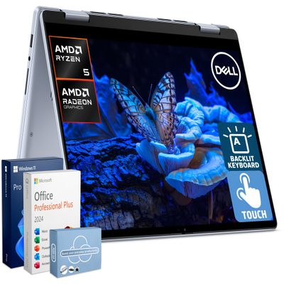 Dell Inspiron 14 2-in-1 Laptop for 2026 Business, Lifetime Office, Al Copilot, 14 FHD+ Touchscreen, AMD Ryzen 5, 32GB RAM, 1TB Storage (512GB SSD+500GB Ext), FP, Backlit KB, MarxsolAddon, Win 11 Pro