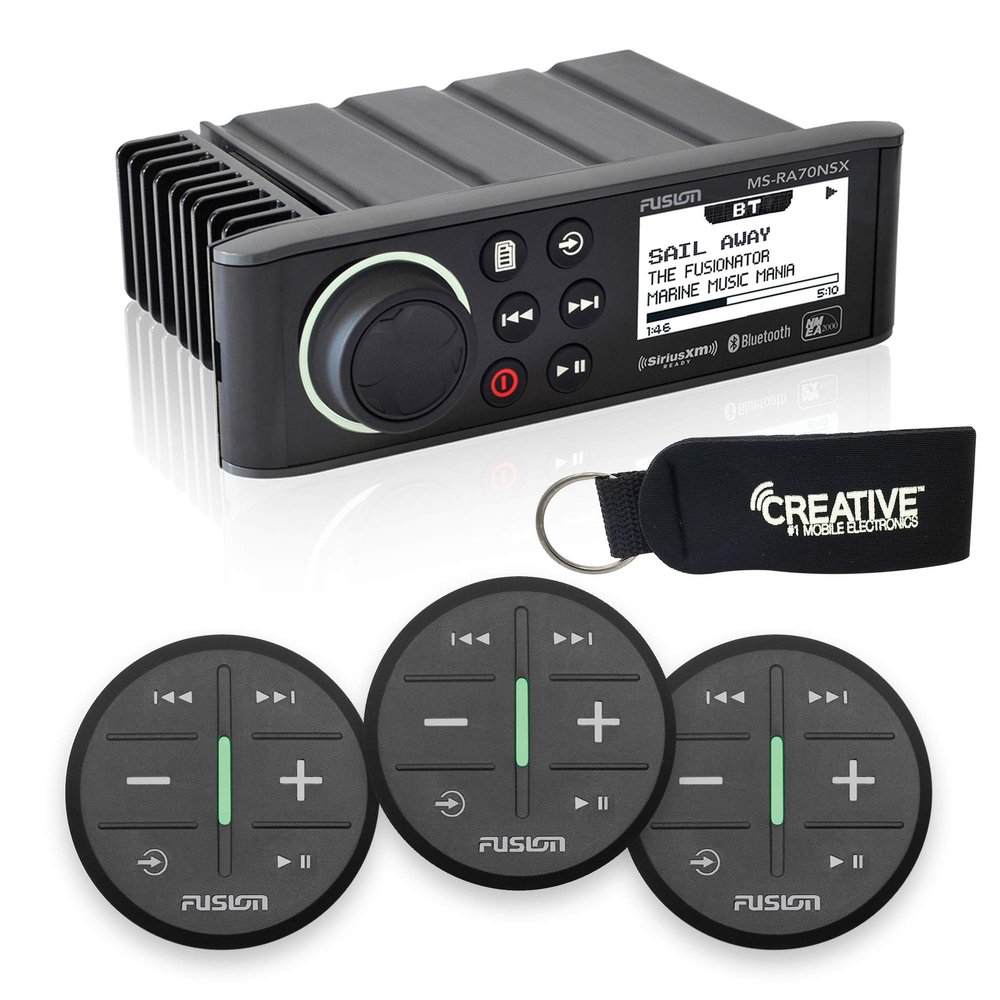 Fusion MS-RA70NSX Marine Entertainment System with Three Wireless Remotes for Three Zones - Black