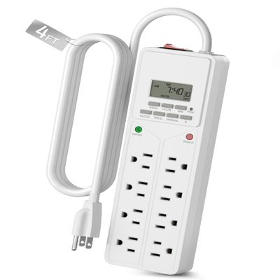 BN-LINK 8 Outlet Surge Protector with 7-Day Digital Timer (4 Outlets Timed, 4 Outlets Always On) - White