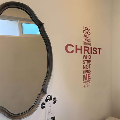 Cross Bible Verse Scripture Decor - Philippians 4:13 Scripture Wall Art Decals Removable Wallpaper Bible Cross Home Decor Word Cloud Philippians 4, q02