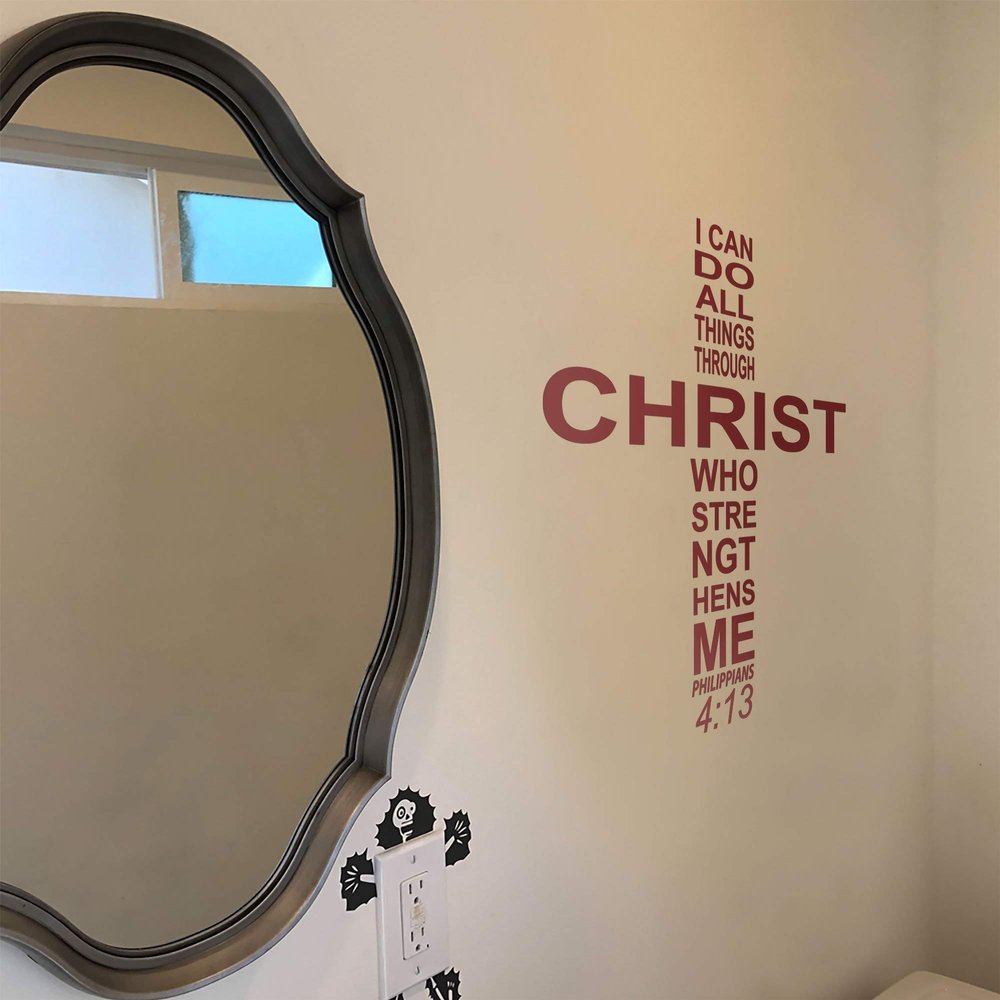 Cross Bible Verse Scripture Decor - Philippians 4:13 Scripture Wall Art Decals Removable Wallpaper Bible Cross Home Decor Word Cloud Philippians 4, q02