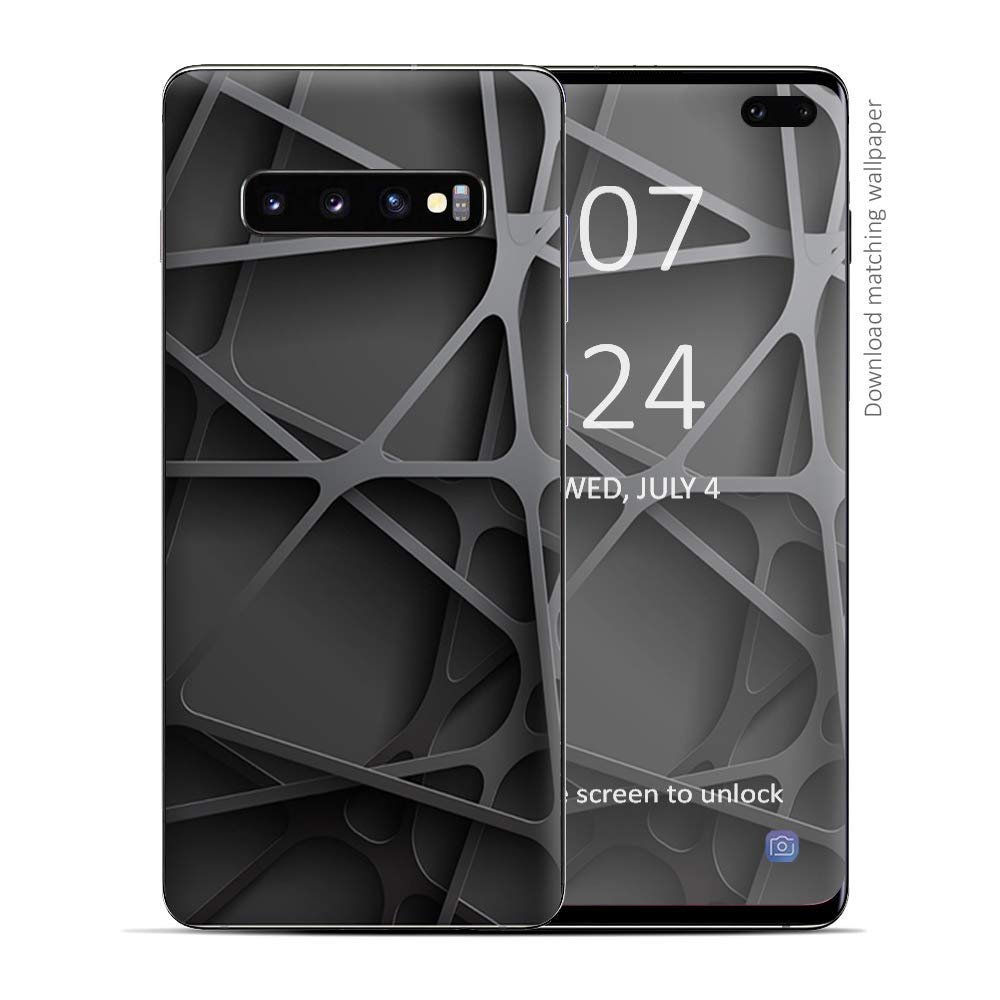 Skin Decal Vinyl Wrap for Samsung Galaxy S10 Plus - Decal Stickers Skins Cover - Black Metal Web Panels