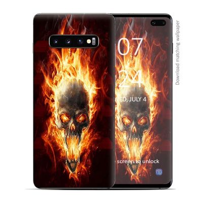 Skin Decal Vinyl Wrap for Samsung Galaxy S10 Plus - Decal Stickers Skins Cover - Fire Skull in Flames