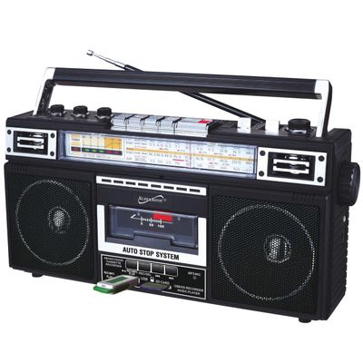 Supersonic SC-3201BT 4 Band Radio & Cassette Player Boombox, Bluetooth Speaker, AM/FM/SW Radio with MP3 Playback, USB & SD Card, 3 Band EQ and Earphone Jack
