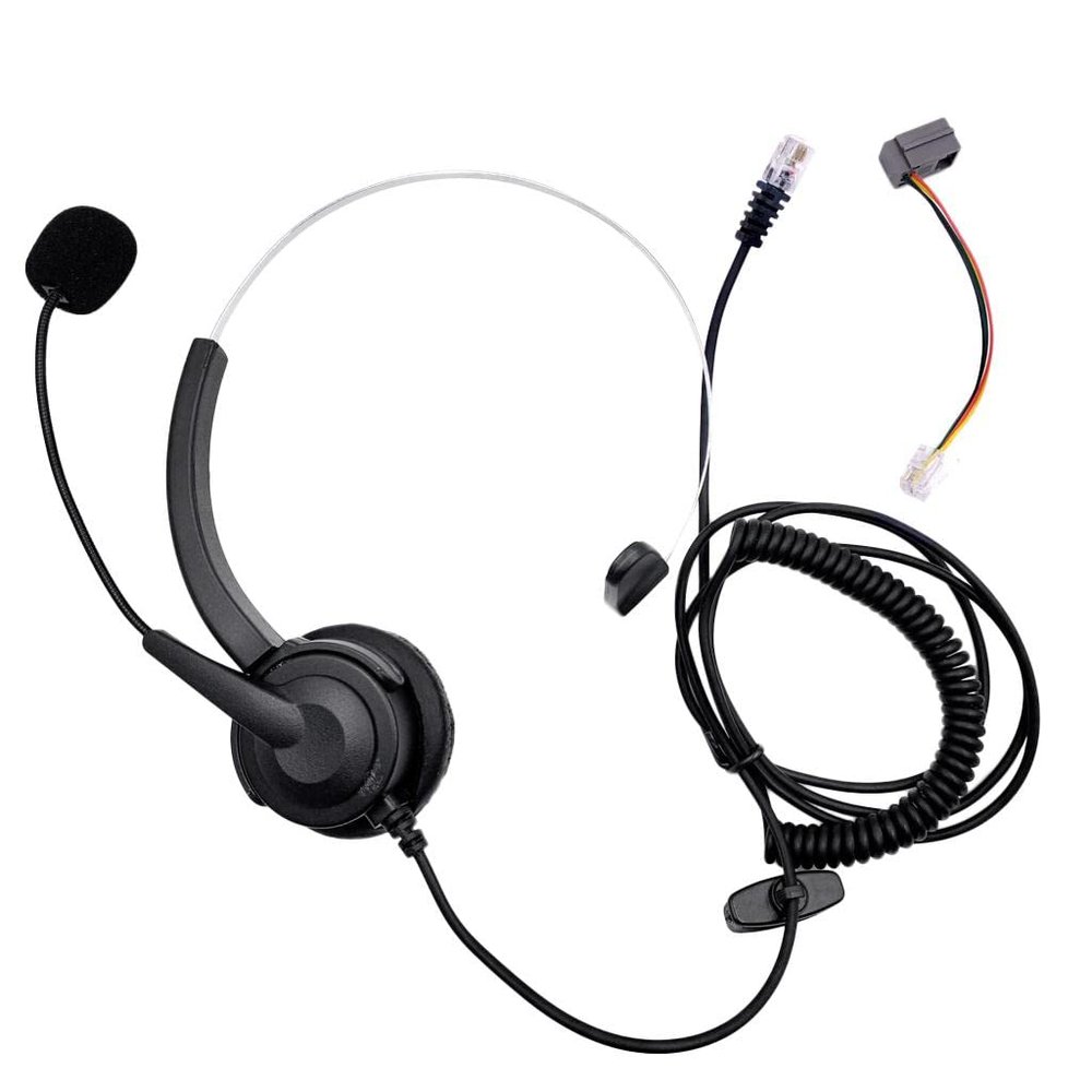 RJ11 Handsfree Call Center Corded Telephone Monaural Headset, Black