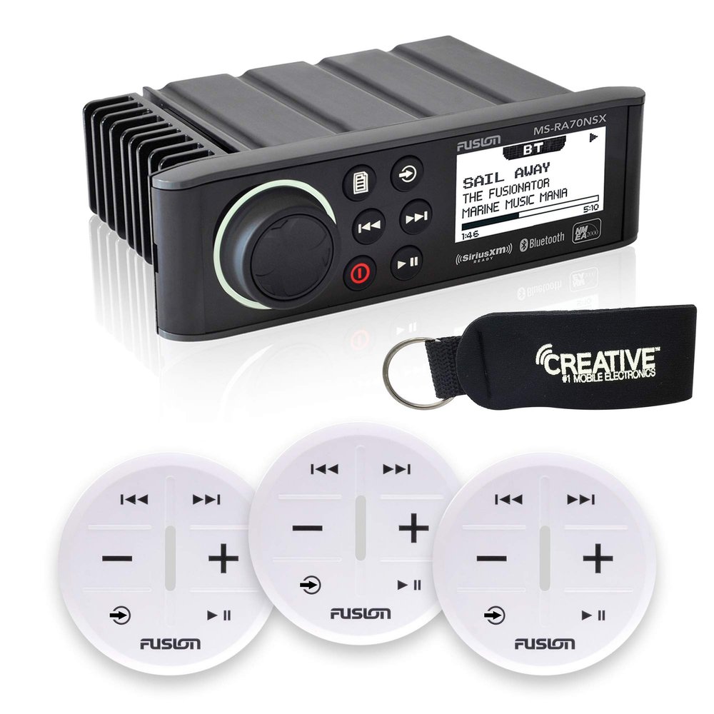 Fusion MS-RA70NSX Marine Entertainment System with Three Wireless Remotes for Three Zones - White
