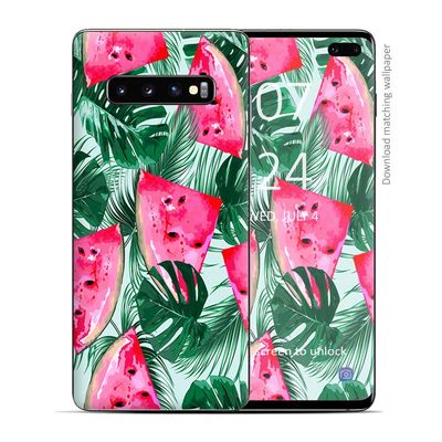 Skin Decal Vinyl Wrap for Samsung Galaxy S10 Plus - Decal Stickers Skins Cover - Watermelon Pattern Palm