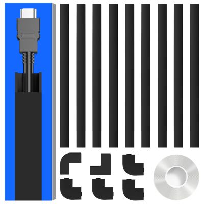 142in Black Cord Hider, Delamu Black Cord Covers for Wires on Wall, One-Cord Wire Cover, Snap-on Design Cable Hider for Corner-Mounted TVs, Easy Set up Cable Cover Raceway, L15.7 W0.59 H0.4in