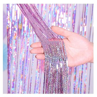 ADAMAI 5pcs 3yards Width 40inch Laser Glare Colorful Birthday Party Atmosphere with Rain Curtain Background Wall (Light Pink)