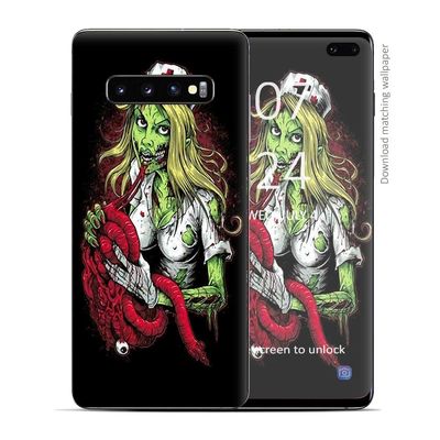 Skin Decal Vinyl Wrap for Samsung Galaxy S10 Plus - Decal Stickers Skins Cover - Zombie Nurse Eating Flesh
