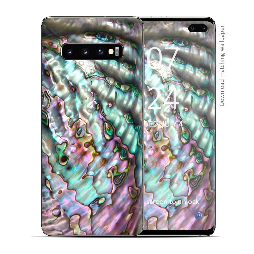 Skin Decal Vinyl Wrap for Samsung Galaxy S10 Plus - Decal Stickers Skins Cover - Abalone Pink Green Purple Sea Shell