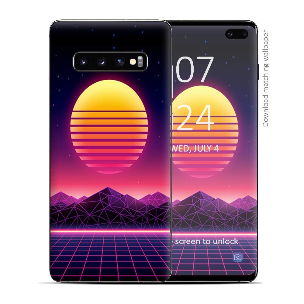 Skin Decal Vinyl Wrap for Samsung Galaxy S10 Plus - Decal Stickers Skins Cover - 80s Techno Sunset