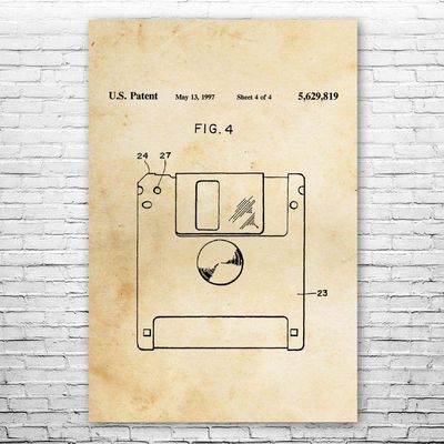 Floppy Disk Poster Print, Programmer Gift, Computer Science Art, IT Tech Gift, Floppy Disk Art Print, Computer Decor Vintage Paper (18 inch x 24 inch)