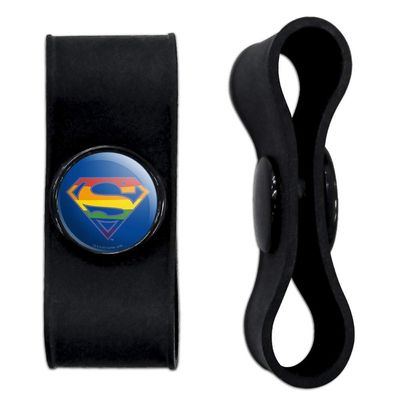 GRAPHICS & MORE Superman Rainbow Shield Logo Headphone Earbud Cord Wrap - Charging Cable Manager - Wire Organizer Set of 2 - Black