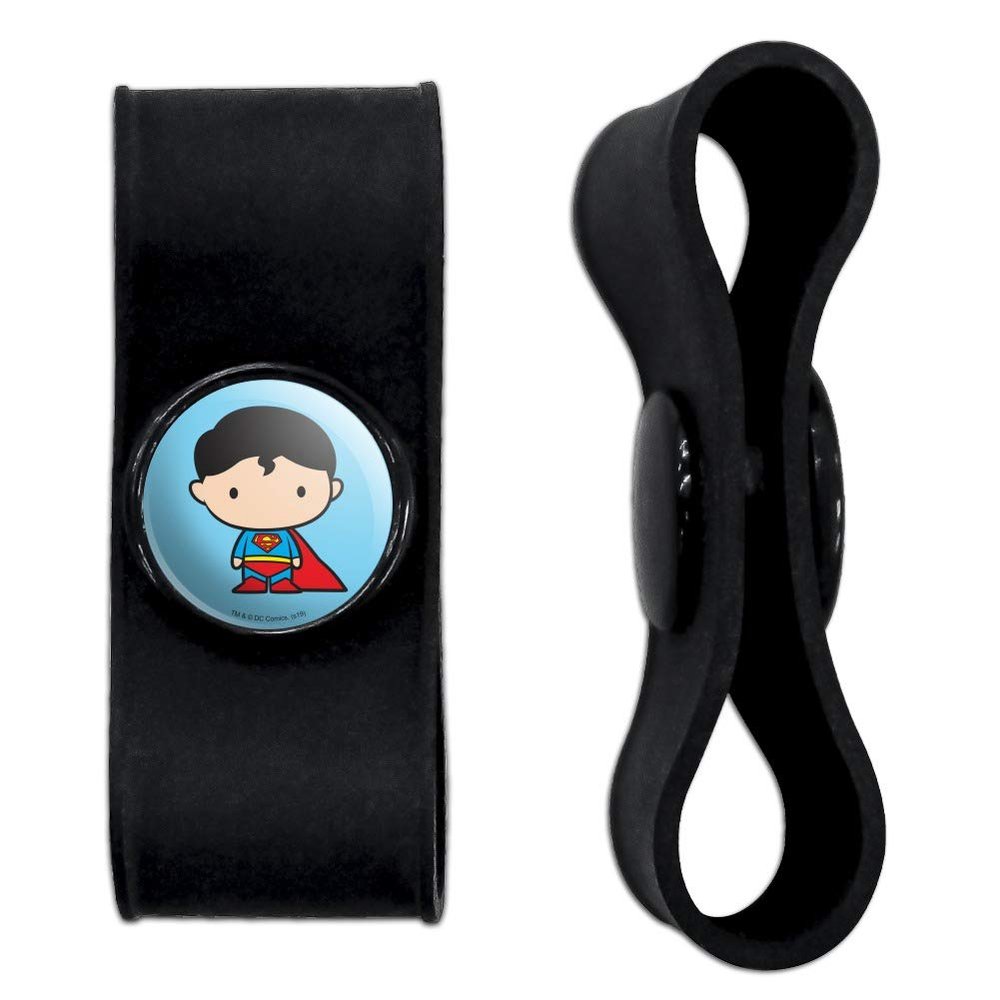 GRAPHICS & MORE Superman Cute Chibi Character Headphone Earbud Cord Wrap - Charging Cable Manager - Wire Organizer Set of 2 - Black
