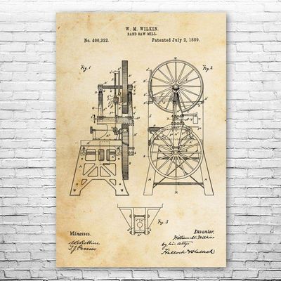 Band Saw Poster Print, Woodworking Tools, Bandsaw, Shop Teacher, Furniture Maker, Woodworker, Handyman Gift, Man Cave Vintage Paper (8 inch x 10 inch)