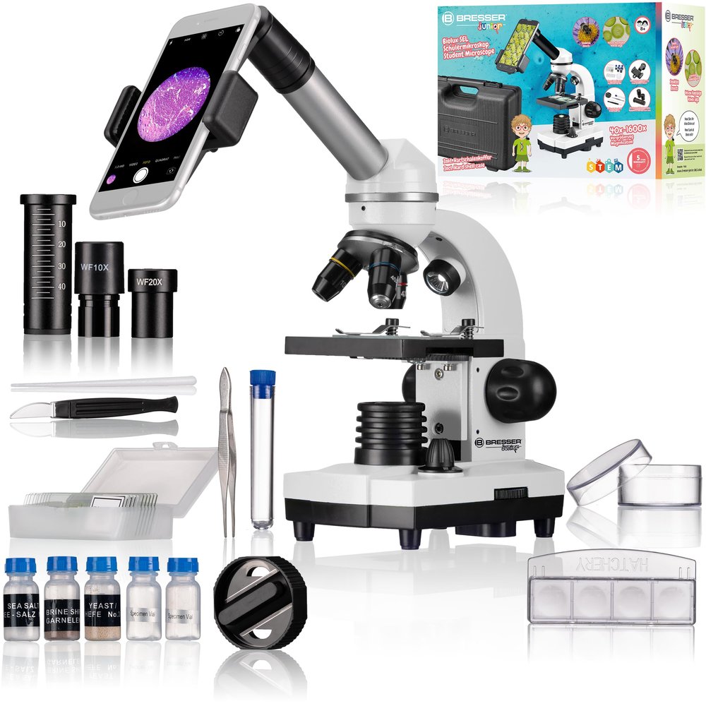 Bresser Biolux SEL Student Microscope Set with Lighting, Smartphone Adapter, Hard Case, Experiment Kit and Many Accessories
