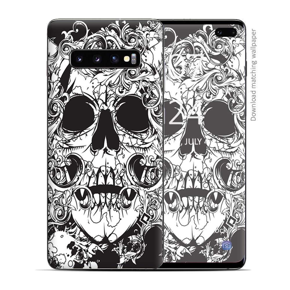 Skin Decal Vinyl Wrap for Samsung Galaxy S10 Plus - Decal Stickers Skins Cover - Crazy Lineart Skull Design