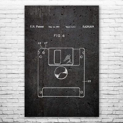 Floppy Disk Poster Print, Programmer Gift, Computer Science Art, IT Tech Gift, Floppy Disk Art Print, Computer Decor Dark Concrete (8 inch x 10 inch)
