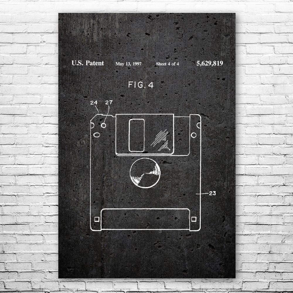 Floppy Disk Poster Print, Programmer Gift, Computer Science Art, IT Tech Gift, Floppy Disk Art Print, Computer Decor Dark Concrete (8 inch x 10 inch)