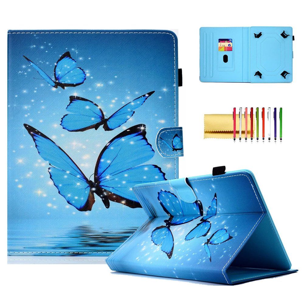 7-inch Tablet Case, Techcircle Pretty Folio Stand Cover with Pencil Holder+Card Slots, Magnetic Protective Case for Samsung Galaxy 7.0" Tablet, Kindle Fire 7, RCA Voyager Pro 7", Three Butterflies