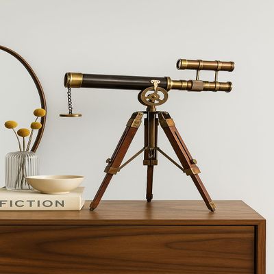 1915 Victorian Brass Telescope  14" Antique Nautical Spyglass with Wooden Tripod | Vintage Maritime Decor & Collectible