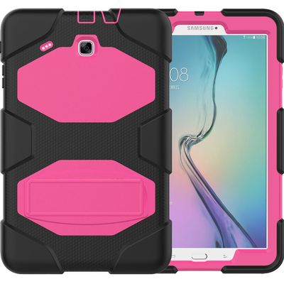 Samsung Galaxy Tab E 9.6 T560 T561 T565 Case, Three Layer Heavy Duty Soft Silicone with Built-in Kikdstand Full-Body Protection Case for Galaxy Tab E 9.6 - Rose Red