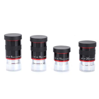 Ultra Wide Angle Long Eye Relief Eyepiece Kit, 1.25 Inches 68 6 and 9 and 15 and 20mm Telescope Eyepieces Fully Coated Lens Telescope Accessories Kit with Good Color Correction for Telescope
