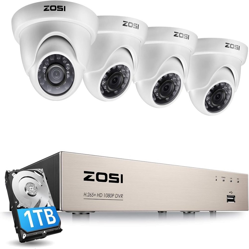 ZOSI 8CH Full True 1080P HD-TVI DVR Recorder HDMI with 4X 1980TVL Surveillance Security Dome Camera System 1TB Hard Drive, 65feet Night Vision, IR Cut Built in -Quick Remote Access