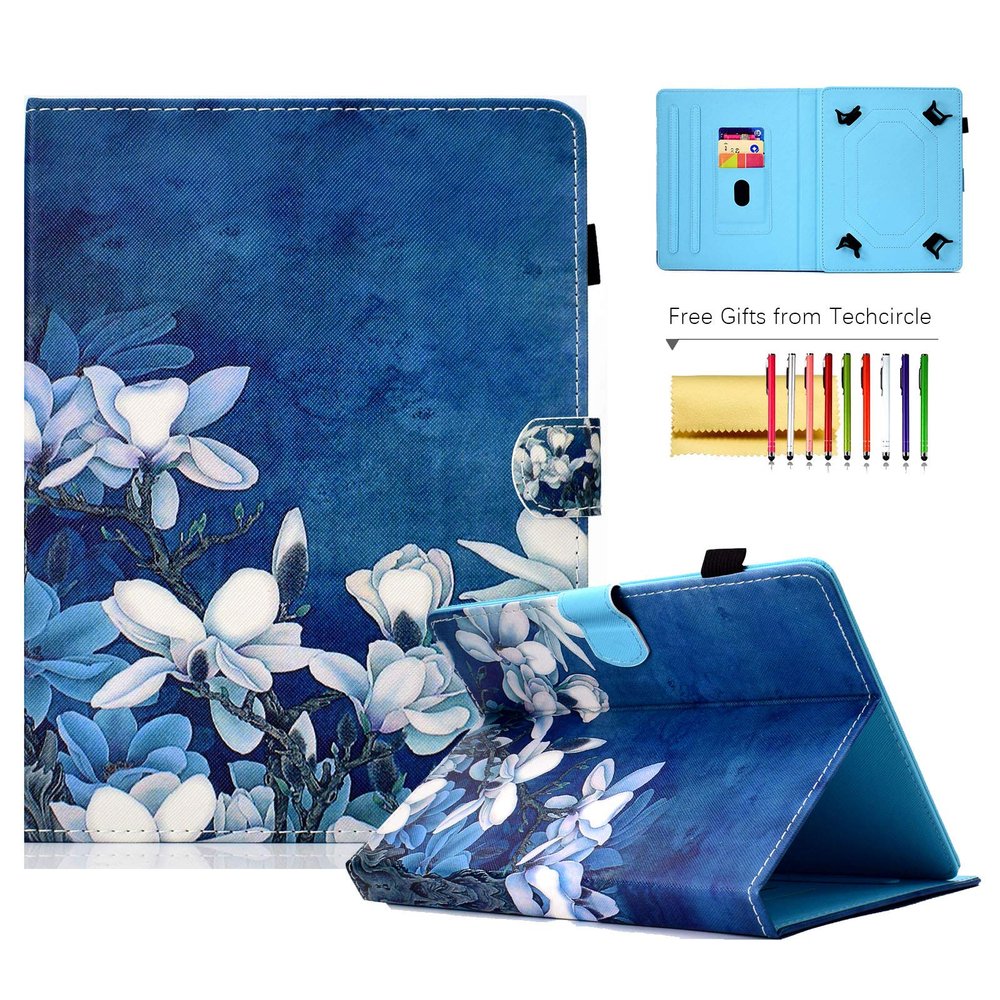 10-inch Tablet Case, Techcircle Pretty Folio Stand Cover with Pencil Holder+Card Slots, Magnetic Protective Case for Samsung Galaxy Tab 9.7/10.1/10.5" Tablet, iPad Air/Pro 10.5, Magnolia Bottom