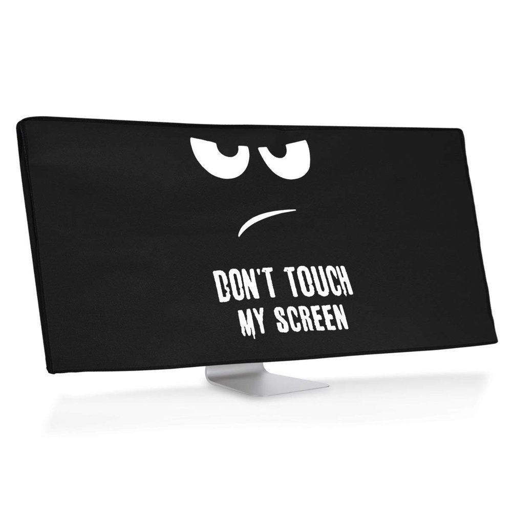 kwmobile Computer Monitor Cover Compatible with 34-35" Monitor - Don't Touch My Screen White/Black
