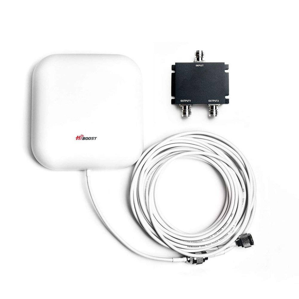 HiBoost Wide Band 698-2700 MHz Wall Mount Panel Antenna with 2 Way Splitter N-Female Connectors,50FT N-Male to N-Male Coaxial Cable for Signal Booster,Compatible with All US Carriers 2G/3G/4G LTE