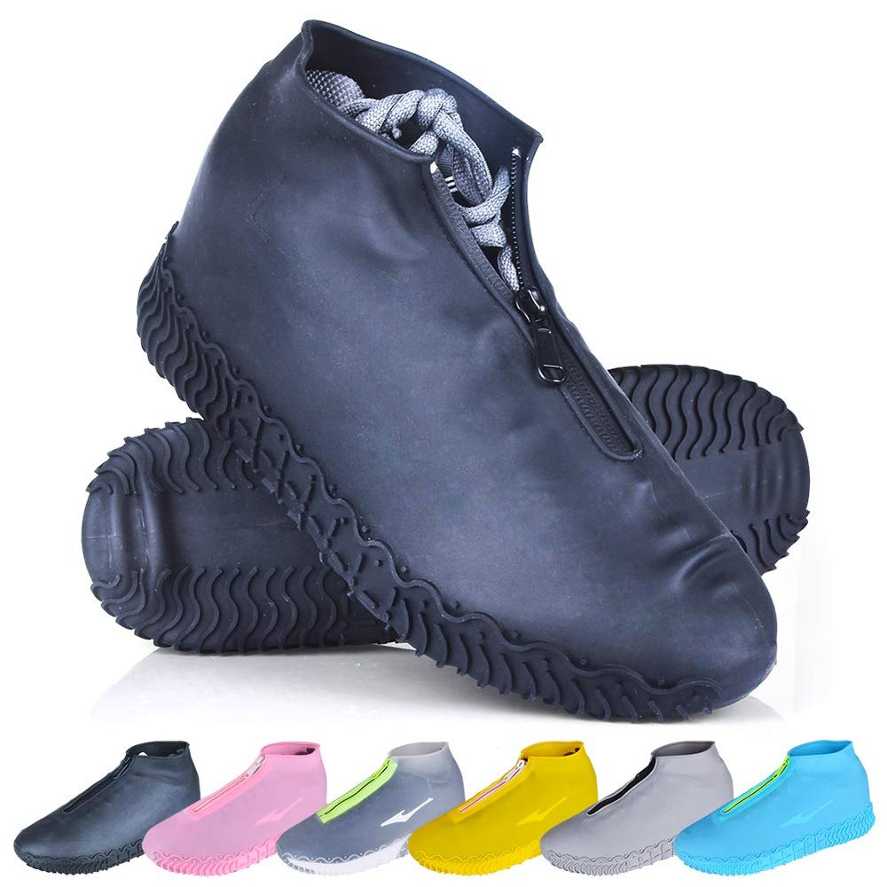 ydfagak Shoe Covers Waterproof Reusable Foldable Not-Slip Rain Shoe Covers with Zipper,Shoe Protectors Overshoes Rain Galoshes for Kids Men and Wome (Black, S (Kids 3-5 Year))