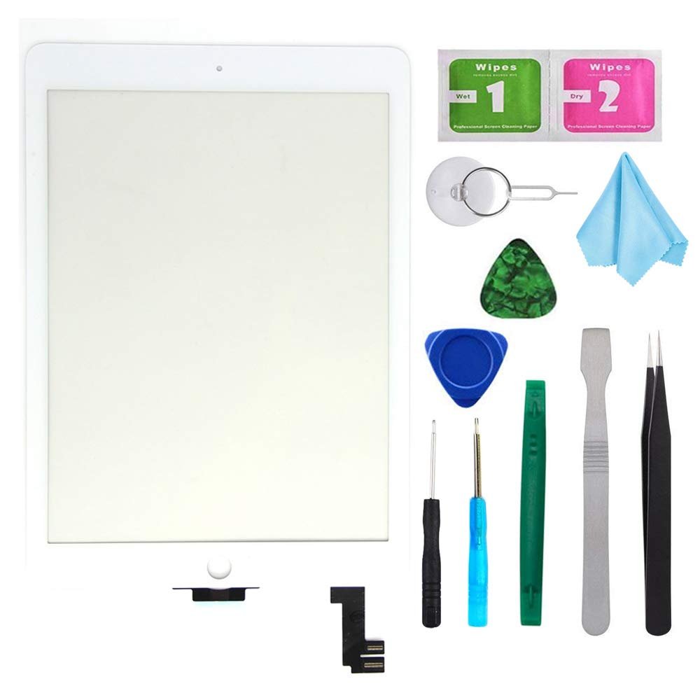 White New Digitizer Repair Kit for iPad Air 2 9.7" 2nd Gen A1566 A1567 Touch Screen Digitizer Replacement(Without Home Button).