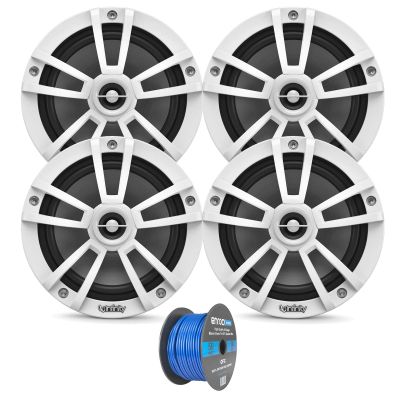 Enrock Marine 2 Pairs (Qty 4) of Infinity 6.5" 225 Watts Peak Power Water-Resistant Coaxial 2-Way Boat Outdoor Powersports Audio Speakers Bundle (Bulk Packaging) Grade Speaker Wire
