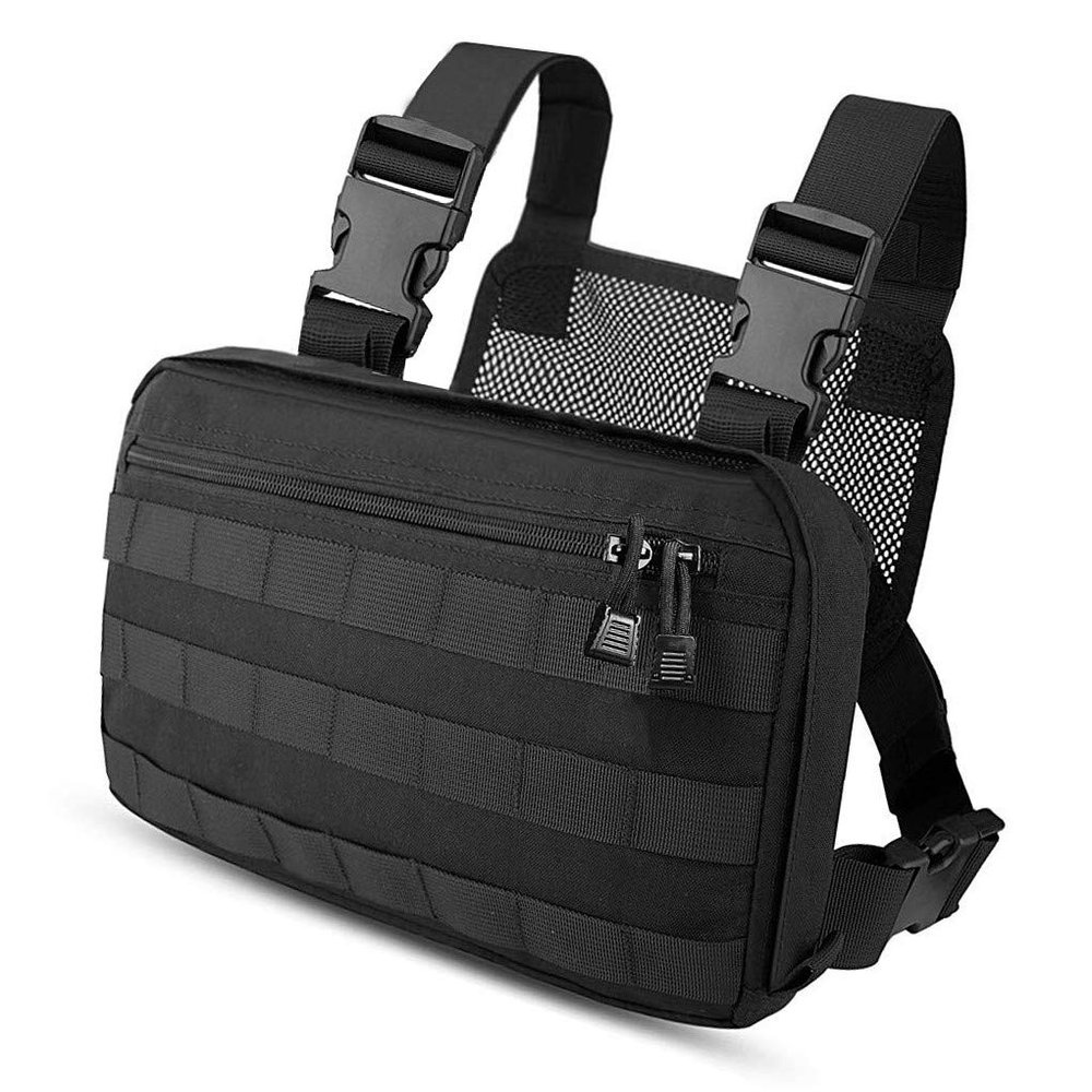 abcGoodefg Tactical Molle Radio Chest Harness Holder Holster Vest Front Pouch Outdoor Bag Pack (BLACK)