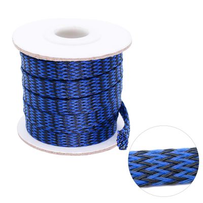 Black-Blue PET Expandable Sleeving Protector Wire Loom Tubing Cable Sleeve for USB Charger Cable Power Cord Audio Video Cable Can Protect Cat Dog from Chewing Cords