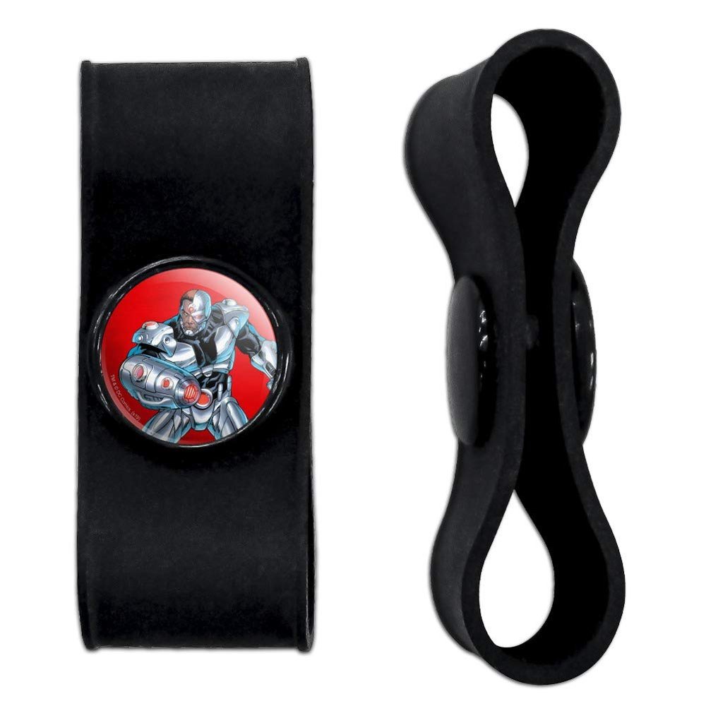GRAPHICS & MORE Justice League Cyborg Character Headphone Earbud Cord Wrap - Charging Cable Manager - Wire Organizer Set of 2 - Black