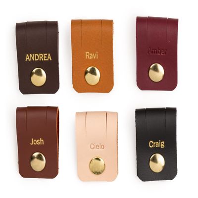 KEYAIIRA - Large Personalized Leather Cable Holder with Gold Snap Closure - Laptop Charging Cord Keeper Customized Wire Management Organizer Monogram Gift Ideas tech and Travel Accessories