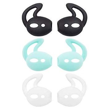 ALXCD Ear Cover Ear Hook Replacement for Airpod Headset MMEF2AM/A, 3 Pair Anti-Slip Silicone Ear Tips, Fit for Airpod 1 Airpod 2 Sport White/Black/Green