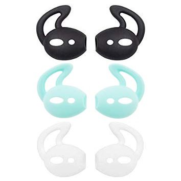 ALXCD Ear Cover Ear Hook Replacement for Airpod Headset MMEF2AM/A, 3 Pair Anti-Slip Silicone Ear Tips, Fit for Airpod 1 Airpod 2 Sport White/Black/Green