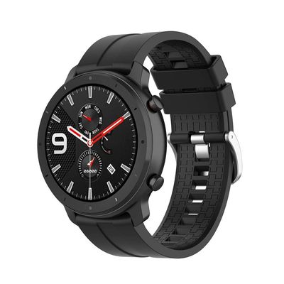Silicone Watchband Compatible for Amazfit GTR 47mm, 22mm Wide Band Replacement, Waterproof (Black)