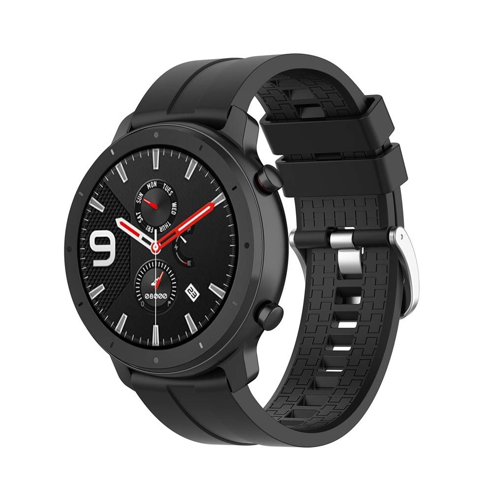Silicone Watchband Compatible for Amazfit GTR 47mm, 22mm Wide Band Replacement, Waterproof (Black)