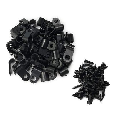 Alamic Cable Clamp R-Type Cable Clip Wire Clamp 1/4-inch Nylon Screw Mounting Cord Fastener Clips with Screws for Wire Management - 50 Pcs Cable Clamps + 50 Pcs Screws