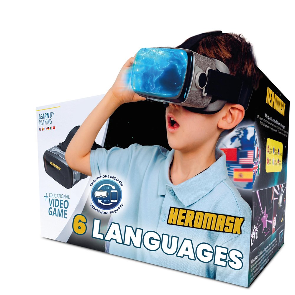 HeroMask VR Headset Language Games Gift for Kids 512 300+ Words, 6 Languages: Spanish, English, Chinese & More | Award-Winning Virtual Reality Educational Toy for Birthday or Christmas