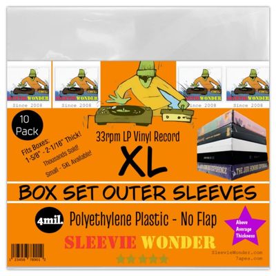 XL Box Set Sleeves (10) No Flap 4mil Thick Strong Polyethylene Plastic for 33rpm LP Vinyl Record Album Boxset (+1 Free Dj Sticker)