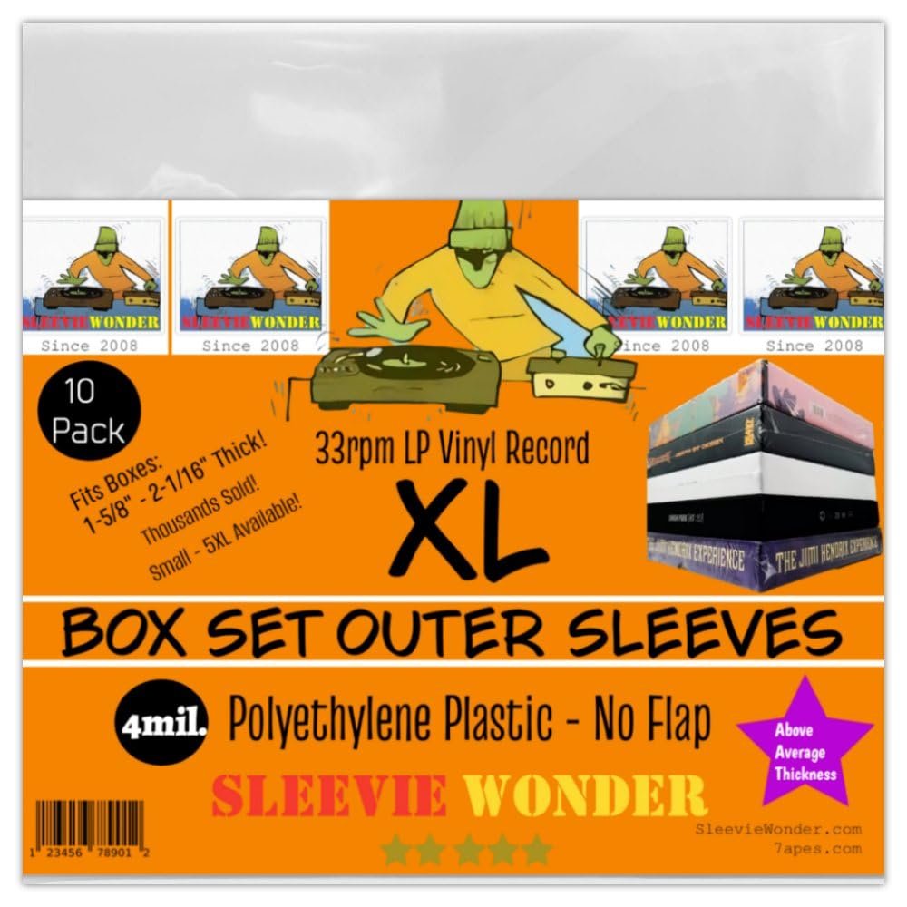XL Box Set Sleeves (10) No Flap 4mil Thick Strong Polyethylene Plastic for 33rpm LP Vinyl Record Album Boxset (+1 Free Dj Sticker)